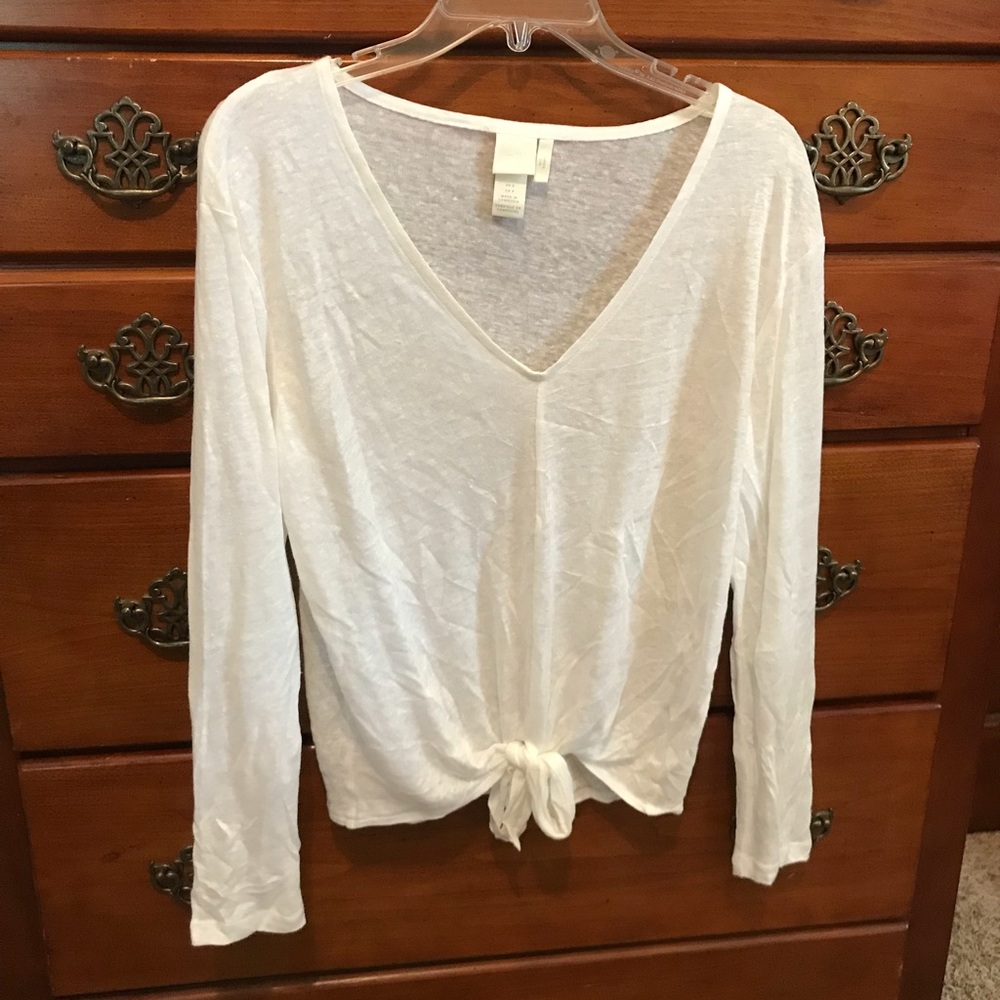 Tie-Waist Linen Long-Sleeve Tee